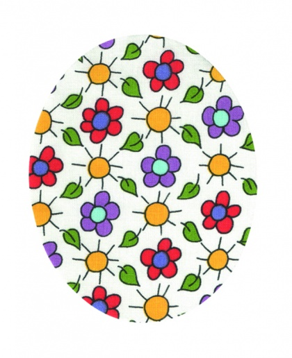 Nažehlovací záplaty oválky s potiskem - kytičky fialové